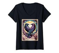 Donna I Tarocchi degli Amanti - Celeste Raven Romance Art Maglietta con Collo a V