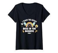 Donna I Teach The Cutest Bees in The Bee Hive Teacher Kindergarten Maglietta con Collo a V