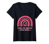 Donna I Teach The Sweetest Little Hearts School Teacher Maglietta con Collo a V