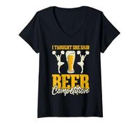 Donna I Thought She Said Beer Competition Maglietta con Collo a V
