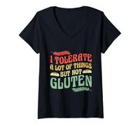 Donna I Tolerate a Lot But Not Gluten Funny Celiac Gift Maglietta con Collo a V