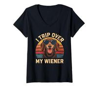 Donna I Trip Over My Wiener Funny Dachshund Design Maglietta con Collo a V
