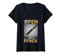 Donna I Use A Pen Not A Pencil Fiducia di parole crociate Maglietta con Collo a V