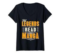 Donna I Veri Leggendari Leggono Manga Cultura Nerd Maglietta con Collo a V
