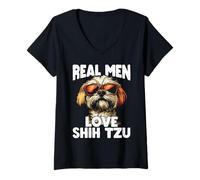 Donna I veri uomini amano il cane freddo Shih Tzu Maglietta con Collo a V