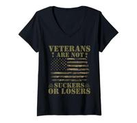 Donna I veterani non sono né idioti né perdenti Patriotic Pride Flag USA Maglietta con Collo a V