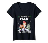 Donna I Want A Fox for Christmas Santa Hat Funny Xmas Maglietta con Collo a V