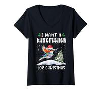 Donna I Want A Kingfisher for Christmas Santa Hat Funny Xmas Maglietta con Collo a V