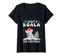 Donna I Want A Koala for Christmas Santa Hat Funny Xmas Maglietta con Collo a V