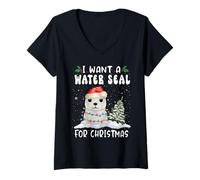 Donna I Want A Water Seal for Christmas Santa Hat Funny Xmas Maglietta con Collo a V