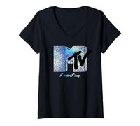 Donna I Want My MTV Sparkly Logo T-Shirts Maglietta con Collo a V