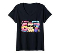 Donna I Was 6 Now I'm 7 Llama Alpaca Ice Cream Drip 6-7 Compleanno Maglietta con Collo a V