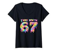 Donna I Was 6 Now I'm 7 Six Seven Tie Dye 67 Meme Birthday Party Maglietta con Collo a V