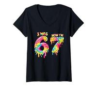 Donna I Was 6 Now I'm 7 Tie Dye Lover 67 Meme Kids Birthday Party Maglietta con Collo a V