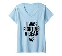 Donna I Was Fighting A Bear Divertente Avventura Amante Animali Maglietta con Collo a V