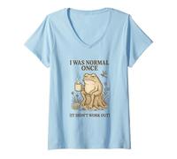 Donna I Was Normal Once Grumpy Frog Coffee Vintage Humor Maglietta con Collo a V
