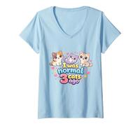 Donna I Was Normal Three Cats Ago Cute Kawaii Cat Lover Maglietta con Collo a V
