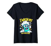 Donna I Wash My Bad Hair Days Capelli Ribelli Maglietta con Collo a V