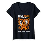 Donna I Wear Orange for Myself Multiple Sclerosis Awareness Heart Maglietta con Collo a V