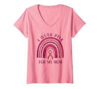 Donna I Wear Pink for My Mom Cancro al Seno Rainbow Leopard Maglietta con Collo a V