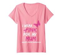 Donna I Wear Pink for My Mum Ribbon Breast Cancer Awareness Maglietta con Collo a V