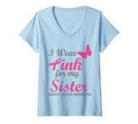 Donna I Wear Pink for My Sister Breast Cancer Awareness Maglietta con Collo a V