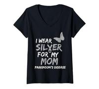 Donna I Wear Silver for My Mom Parkinson's Disease Awareness Maglietta con Collo a V