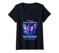 Donna I Wear Teal And Purple for Someone I Miss Every Single Day Maglietta con Collo a V