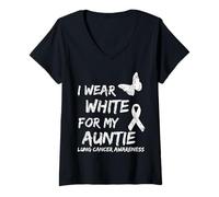 Donna I Wear White for My Auntie Lung Cancer Awareness Ribbon Maglietta con Collo a V
