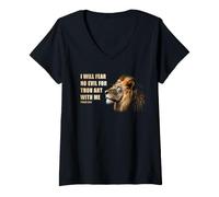 Donna I Will Fear No Evil for Thou Art with Me - Psalms 23:4 Lion Maglietta con Collo a V