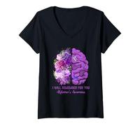Donna I Will Remember for You Brain Alzheimer Consapevolezza Viola Maglietta con Collo a V