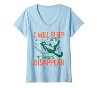 Donna I Will Sleep Until My Problems Disappear Funny Cat Graphic Maglietta con Collo a V