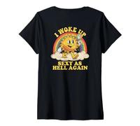 Donna I Woke Up Sexy As Hell Again Sarcastic Funny Rainbow Sun Maglietta con Collo a V