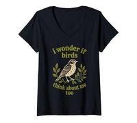 Donna I Wonder If Birds Think About Me Design Bird Watching Maglietta con Collo a V