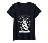 Donna I Wonder If Wine is Missing Me Too - Thinking Angel - Funny Maglietta con Collo a V