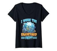 Donna I Work The Graveyard Shift Night Noctural Worker Maglietta con Collo a V