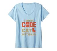 Donna I Write Code so My Cat Can Have a Better Life Funny Geek Maglietta con Collo a V