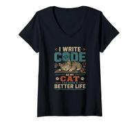 Donna I Write Code so My Cat Can Have a Better Life Funny Geek Maglietta con Collo a V