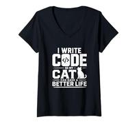 Donna I Write Code so My Cat Can Have a Better Life Funny Geek Maglietta con Collo a V