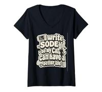 Donna I Write Code so My Cat Can Have a Better Life Funny Geek Maglietta con Collo a V