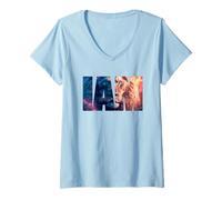 Donna IAM Lion of Judah - Holy Name of GOD Christian Faith Graphic Maglietta con Collo a V