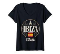 Donna Ibiza España City Travel Spagna Icona Avventura Maglietta con Collo a V