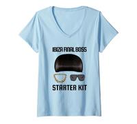 Donna Ibiza Final Boss Starter Kit Funny Meme Club Star Spain UK Maglietta con Collo a V