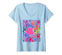 Donna Ibiza Vibes Isole Baleari Boho Astratto Fiori Floreali Maglietta con Collo a V