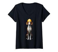 Donna Ibizan Hound Dog Yellow Hard Hat Casco Operaio Ingegnere Equipaggio Maglietta con Collo a V