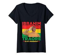 Donna Ibrahim Traore, Burkina Faso, è Il Mio Presidente Africano. Maglietta con Collo a V