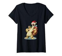 Donna Ice Age Sid Prehistoric Santa for Christmas Holiday Maglietta con Collo a V