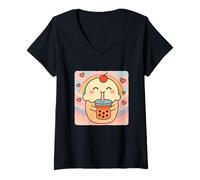 Donna Ice Cream Bubble Tea Amante Carino Anime Kawaii Arcobaleno Maglietta con Collo a V