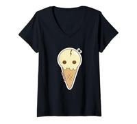 Donna Ice Cream Skull Spoopy Kawaii Halloween Design, Cute Spooky Maglietta con Collo a V