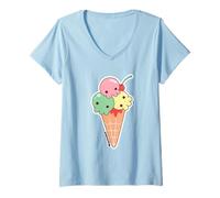 Donna Ice Cream Skull Spoopy Yami Kawaii Halloween Design, Pastel Maglietta con Collo a V
